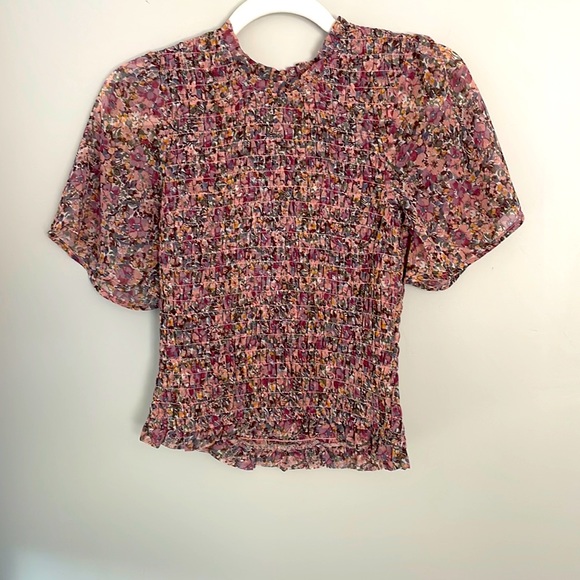 Abercrombie & Fitch Tops - ABERCROMBIE & FITCH - Floral Print Mesh Smocked Blouse